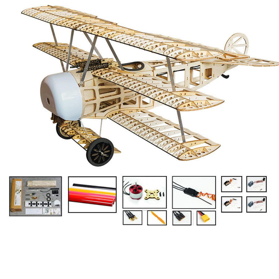 Viloga RC Plane Fokker Dr.1 Triplane Model Kit, Laser Cut Balsa Wood Airplane Kits to Build for Adults, DIY Electric Model Aircarft for Hobby Fly (KIT+Motor+ESC+Servo+Film)